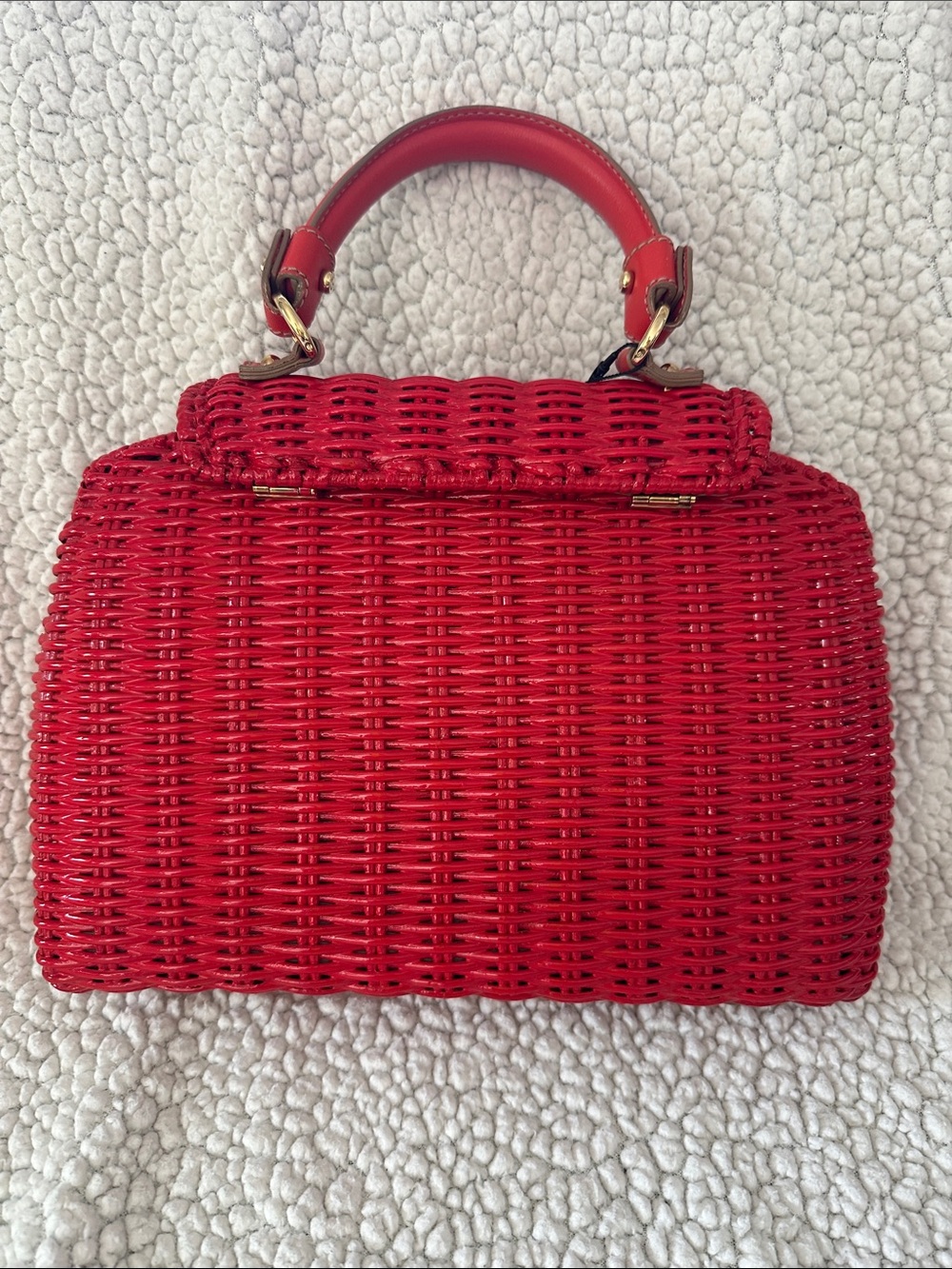 Salvatore Ferragamo Gancini Red Woven Rattan Basket Top-Handle Satchel with CoA - Picture 5 of 16